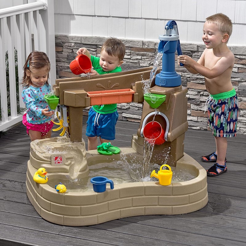 Step2 Pump & Splash Discovery Pond Plastic Paddling Pool for Kids | Garden Water Toy with 10 Piece Accessory Set - Image 2